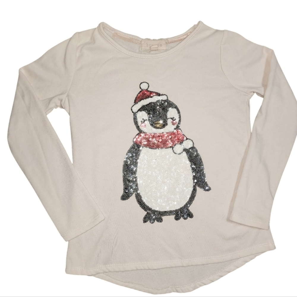 btween Girl Sz 8 Christmas Holiday Fleece Lined Top Sequin Penquin Shirt Kidcore